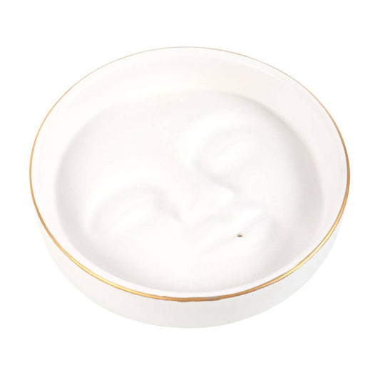 White Moon Face Ceramic Incense Stick Holder Plate